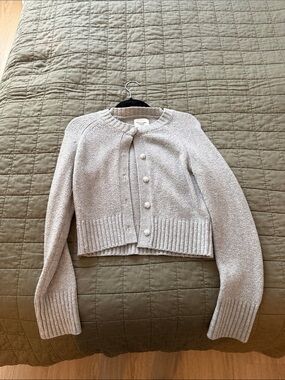 Cropped light gray Knit Button-Front Women's Sweater